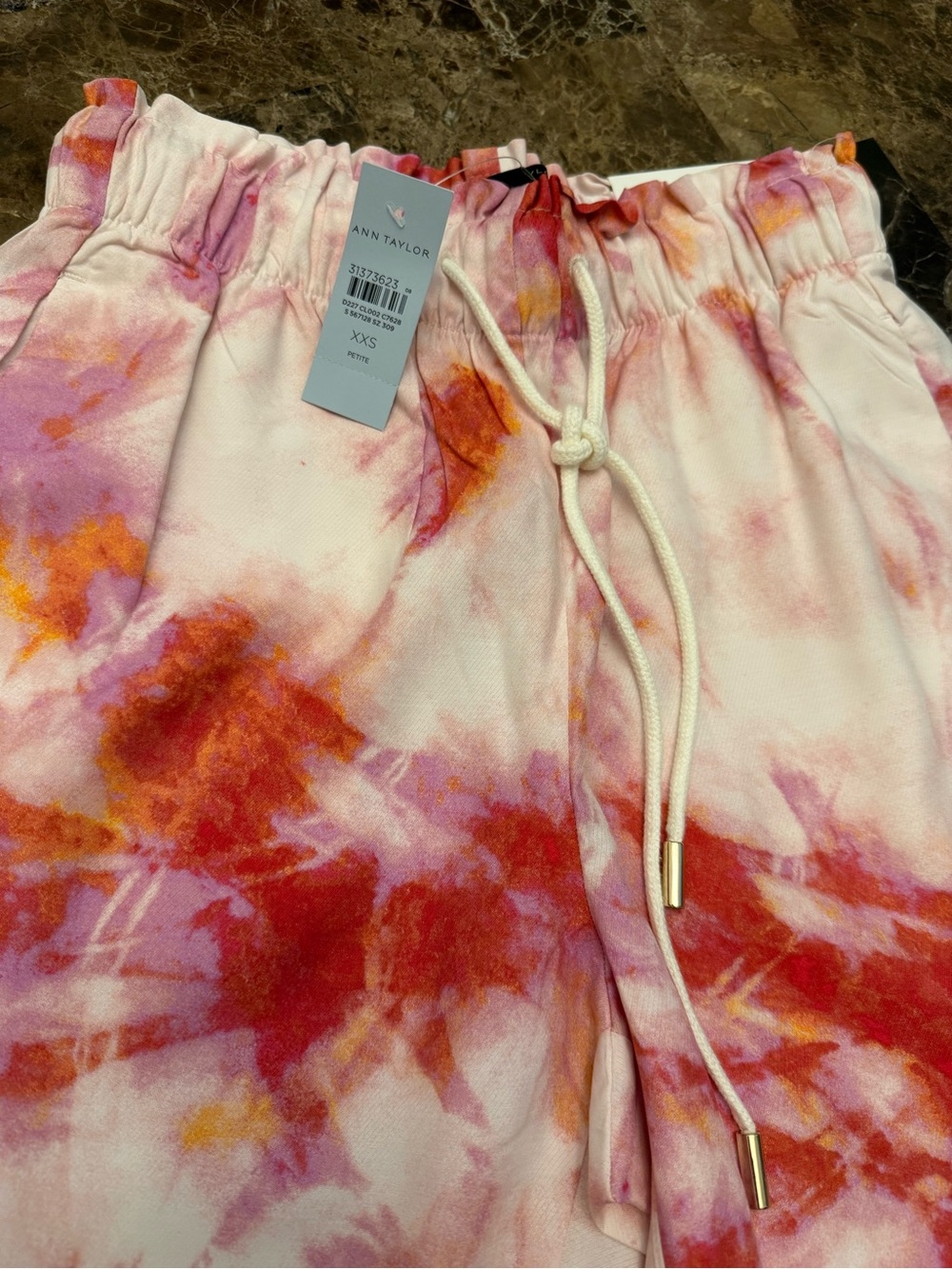 Ann Taylor White Tie-Dye Joggers with Pink, Red & Orange Accents - Picture 11 of 16